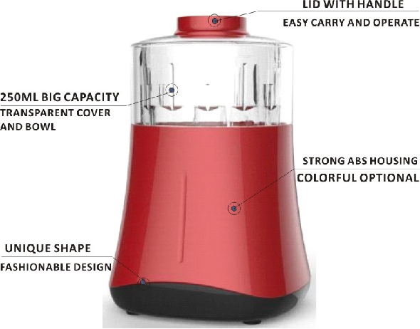 Powerful food chopper with customized color,one touch lid press start transparent cover